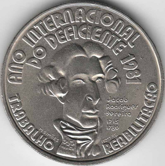 (1981) Монета Португалия 1981 год 100 эскудо &quot;Международный год инвалидов Жакоб Перейр&quot;  Медь-Никель